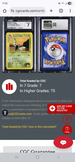 Brocks Golbat CGC NM 7 Pokemon (2000) Gym Heroes 39/132 Slab Card Vintage 🦇 - Image 3