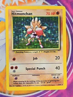 🔥Hitmonchan Holo 7/102 1999 Pokemon Base Set Vintage Sleeved 🔥📈 - Image 1