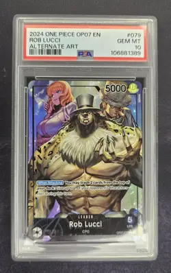 One Piece TCG Rob Lucci OP07-079 Leader Alternate Art PSA 10 - Image 1