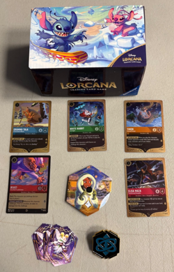 Disney Lorcana Winterspell League Promo Card Set x 4+Counter+Storage Box+ Pin - Image 1