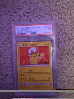 Pokemon TCG Ash's Pikachu SM109 Special Promo Card Psa7 - Image 1