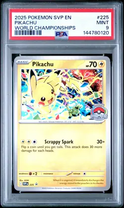 144780120 Pikachu 2025 Pokemon World Championships Promo #225 PSA 9 - Image 1