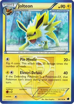 Pokemon TCG - (Team Plasma) Jolteon 34/116 Plasma Freeze Regular - LP - Image 1