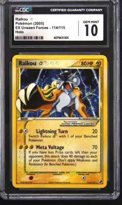 2005 POKEMON EX UNSEEN FORCES HOLO #114 RAIKOU CGC 10 GEM MINT - Image 1