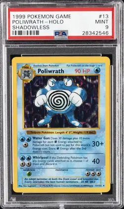 1999 POKEMON BASE SET SHADOWLESS #13 POLIWRATH-HOLO PSA 9 - Image 1