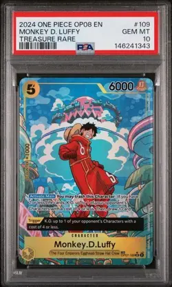 2024 ONE PIECE OP08 #109 TWO LEGENDS MONKEY D LUFFY TREASURE RARE PSA 10 GEM MNT - Image 1