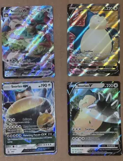 Pokemon Snorlax V (Full Art) 197 NM, V 141 NM, Vmax 142 MP, and GX sm05 HP lot - Image 1