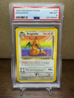 1999 Pokemon Fossil Dragonite 19/62 Non Holo PSA 8 - Image 1