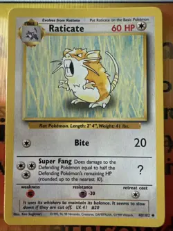Pokemon TCG Raticate Base Set 40/102 Regular Unlimited Uncommon - Image 1