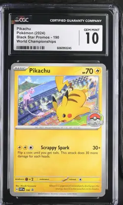 Pikachu 190 CGC 10 GEM MINT Pokemon Black Star Promos World Championships - Image 1