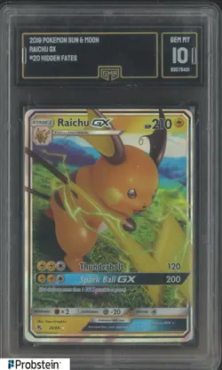 2019 Pokemon Sun & Moon #20 Hidden Fates Raichu Gx GMA 10 GEM MINT - Image 1