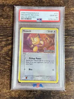 Pokemon Meowth Reverse Holo Card 77/113 PSA 10 Gem Mint EX Delta Species - Image 1