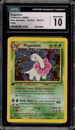 Pokemon Meganium Neo Genesis 1st Edition Holo Rare #10 CGC 10 Gem Mint - Image 1