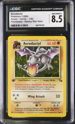 CGC 8.5 Pokemon English Aerodactyl 1/62 1999 Fossil - 1st Edition Prerelease - Image 1