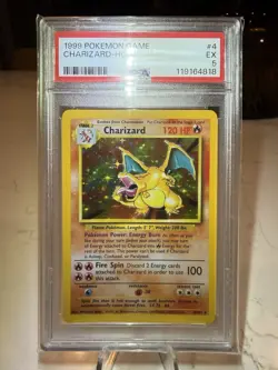 PSA 5 1999 Pokemon Base Set Unlimited Charizard 4/102 Holo Rare English WOTC - Image 1
