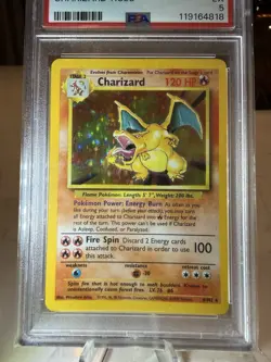 PSA 5 1999 Pokemon Base Set Unlimited Charizard 4/102 Holo Rare English WOTC - Image 2