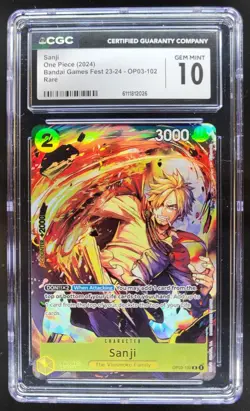 2024 ONE PIECE CCG SANJI RARE BANDAI GAMES FEST OP03-102 CGC 10 A PT - Image 1