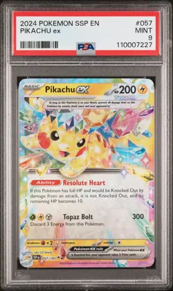 2024 POKEMON SSP EN-SURGING SPARKS #057 PIKACHU EX PSA 9 - Image 1