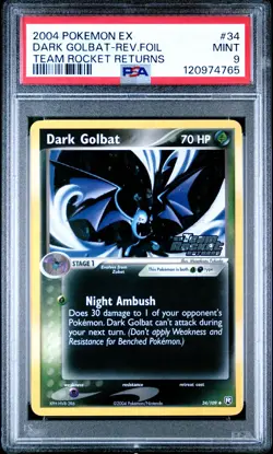 2004 POKEMON EX TEAM ROCKET RETURNS #34 DARK GOLBAT-REVERSE FOIL PSA 9 - Image 1