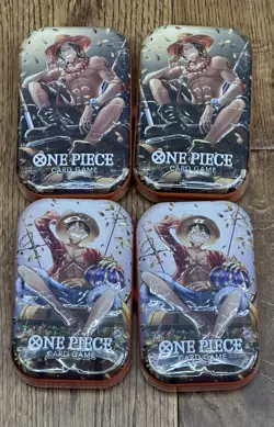 One Piece CCG Deck Tin Set of 4 Featuring Monkey D. Luffy & Portgas D. Ace - Image 1