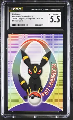 CGC 5.5 Umbreon 2001 Johto League Champions Topps 7 of 37 Sticker Pokemon Card - Image 1