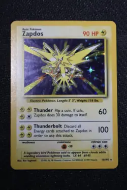 Pokemon Base Set Zapdos 16/102 Holo Rare- LP - Image 1