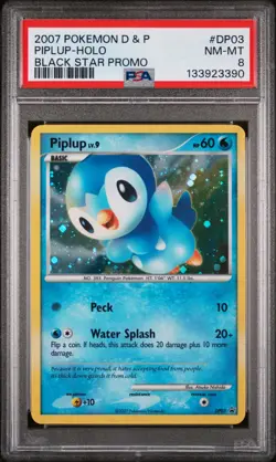 2007 POKEMON DIAMOND & PEARL BLACK STAR PROMO #DP03 PIPLUP-HOLO PSA 8 - Image 1