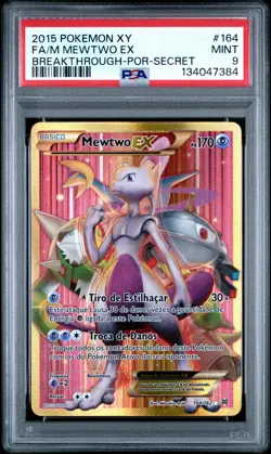 2015 POKEMON XY BREAKTHROUGH PORTUGUESE-SECRET #164 FULL ART/MEWTWO EX PSA 9 - Image 1