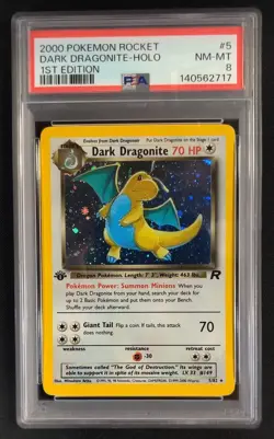 PSA 8 Dark Dragonite 5/82 Holo Rare 1st Edition Team Rocket Pokemon Graded Card - Image 1