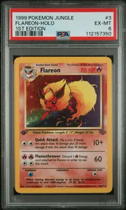 1999 Pokemon Flareon Jungle 1st Edition Holo Rare #3 PSA 6 Mint EX-MT - Image 1