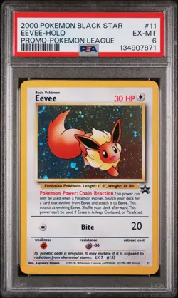 2000 POKEMON PROMO BLACK STAR POKEMON LEAGUE #11 EEVEE-HOLO PSA 6 - Image 1