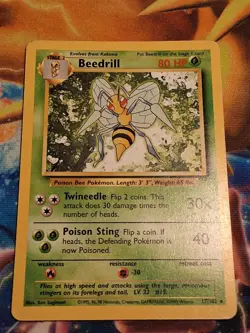 Beedrill 17/102 Base Set Non Holo Rare Pokemon Card Heavily Played - Image 1