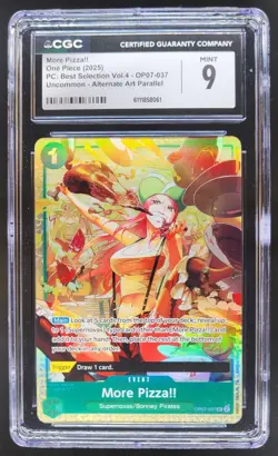 2025 ONE PIECE CCG MORE PIZZA!! ALTERNATE ART OP07-037 CGC 9 A PT - Image 1