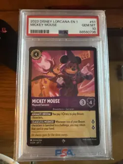 Mickey Mouse 2023 Disney Lorcana EN 1 #51 Mickey Mouse Wayward Sorcerer PSA 10 - Image 1