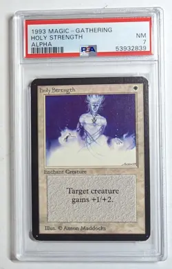 1993 Magic the Gathering Alpha Holy Strength PSA 7 NM! - Image 1