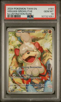 2024 POKEMON TWM EN-TWILIGHT MASQUERADE #181 HISUIAN GROWLITHE PSA 10 - Image 1