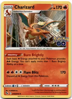Charizard Holo Rare Pokemon GO 010/078 NM - Image 1