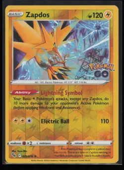 Zapdos 029/078 Pokemon Pokemon GO Reverse Holo Rare Near Mint - Image 1