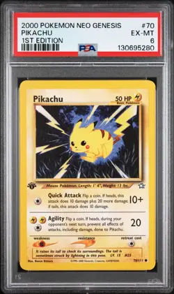 PSA 6 1st Edition Pikachu 70/111 Neo Genesis Pokemon Card 2001 TCG - CGC WOTC - Image 1