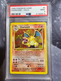 1999 POKEMON BASE SET UNLIMITED #4 CHARIZARD-HOLO PSA 9 - Image 1