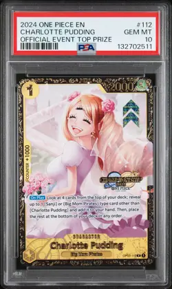 2024 ONE PIECE PROMOS OFFICIAL EVENT TOP PRIZE #112 CHARLOTTE PUDDING PSA 10 - Image 1