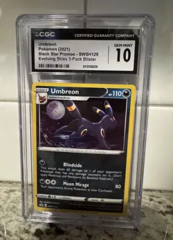 Umbreon SWSH129 Pokemon Card Holo Cgc Gem Mint Ten W/ Swirl Cosmo Holo Promo - Image 1