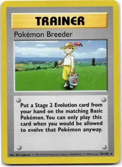 Pokemon Breeder Rare Base Set (Shadowless) BSS Trainer Unlimited 076/102 1999 LP - Image 1