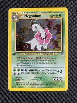 Pokemon Neo Genesis Meganium First Edition Holo Card 10/111 LP - Image 1