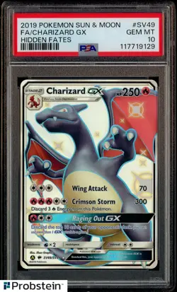2019 Pokemon TCG S & M Hidden Fates #SV49 Full Art Charizard Gx PSA 10 GEM MINT - Image 1