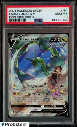 2021 Pokemon SWSH Evolving Skies #194 Full Art Rayquaza V PSA 10 GEM MINT - Image 1