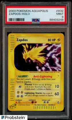2003 Pokemon Aquapolis #H32 Zapdos Holo PSA 9 MINT - Image 1