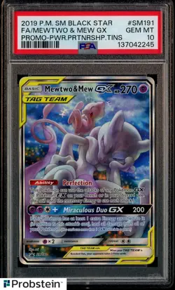 2019 Pokemon SM BSP Power Partnership Tins #SM191 FA Mewtwo & Mew Gx PSA 10 - Image 1