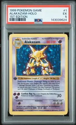 1999 POKEMON GAME 1ST ED #1 ALAKAZAM-HOLO PSA 5 - Image 1