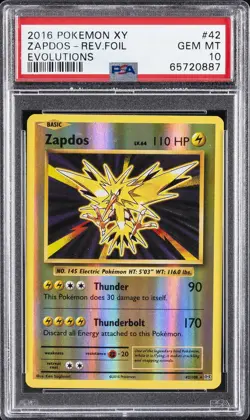 2016 POKEMON XY EVOLUTIONS #42 ZAPDOS-REVERSE FOIL PSA 10 - Image 1